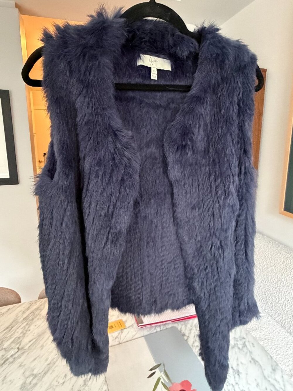 Joie Andoni 100% Rabbit Fur Vest Blue Sapphire, size XS
